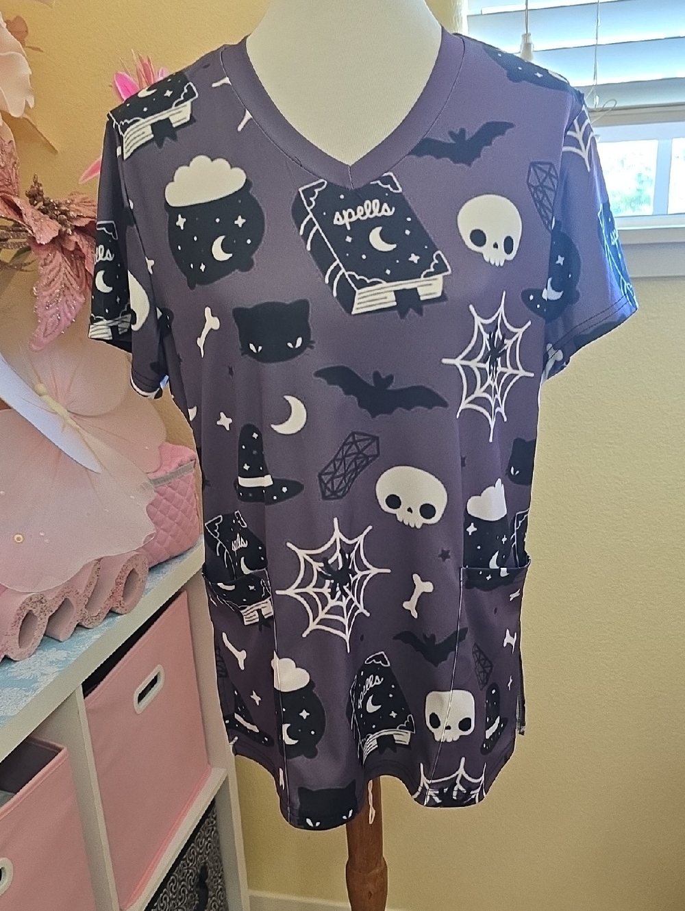 NWOT - Enchanted Witchy Halloween Scrub Top